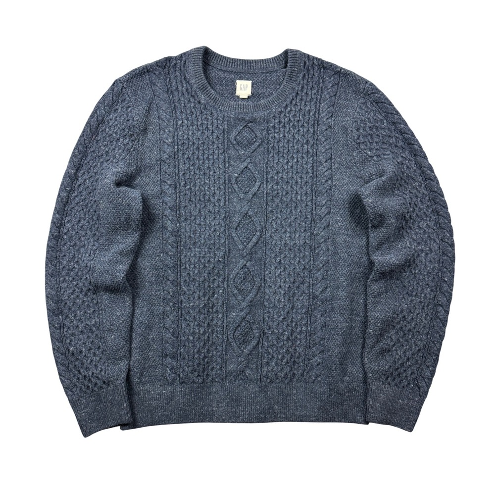 Gap Mens XL Blue Cable Knit Crewneck Sweater Pullover Fisherman Preppy Textured